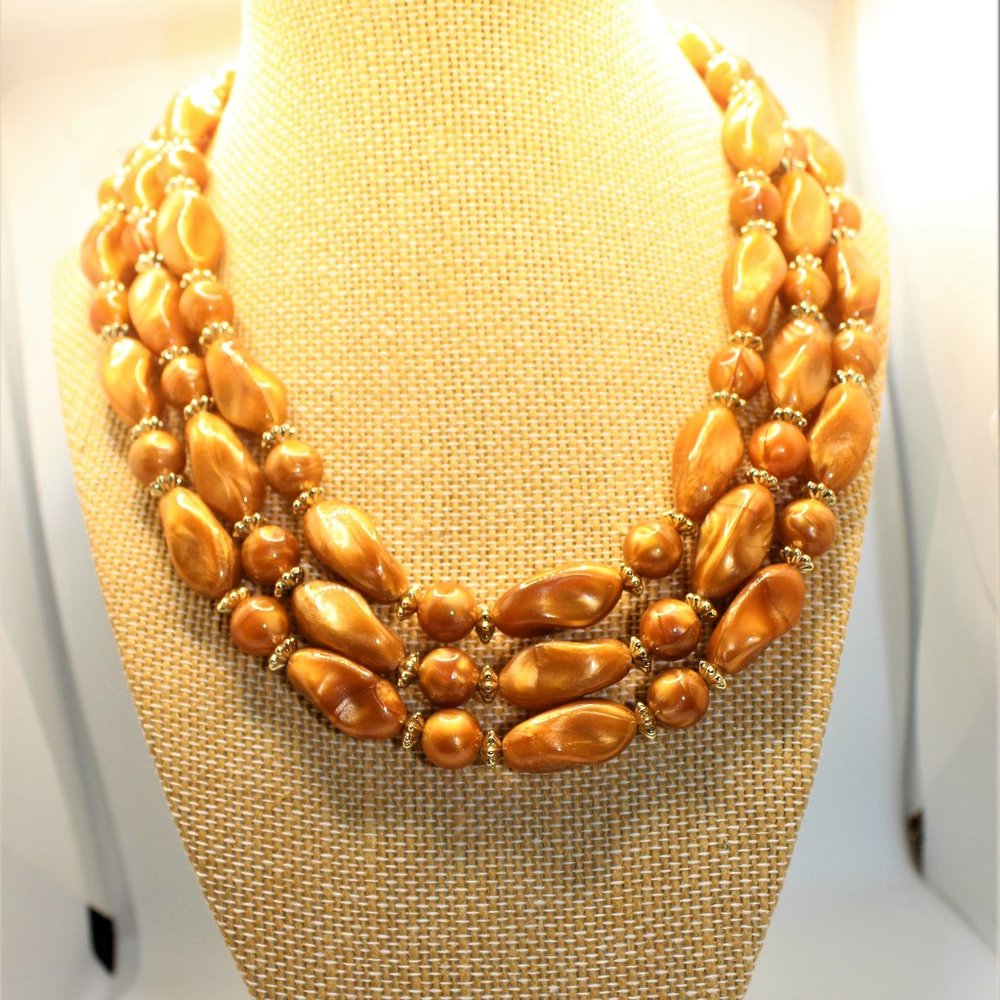 Vintage CORO Triple Strand Beaded Necklace